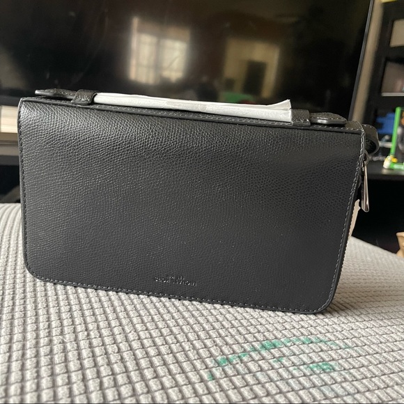 Michael Kors Mens Warren Money Bag Double-Zip Black Leather Travel Wallet - Picture 2 of 10